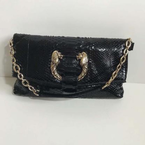 Auth Bulgari Leoni Python Leather Gold Bag